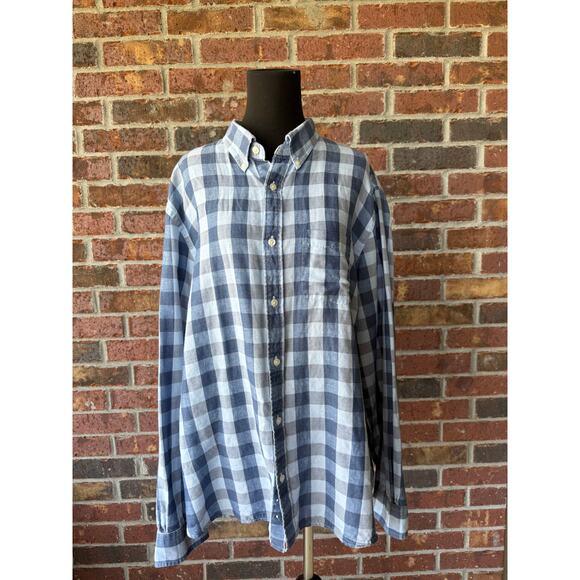 mens Brooks Brothers Red Fleece Linen button up shirt - blue plaid - size XL - Picture 1 of 12